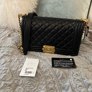 Chanel med boy bag black with gold hardware pristine condition